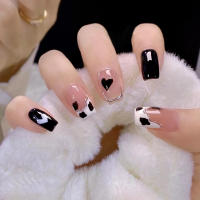 24 Pcs Uñas Postizas Redondas Medio Rosa Y Blanco Gloss Con Estrella Reutilizables Falsas Con Tabs De Gel Uñas De Plástico Para Dedos - details 3