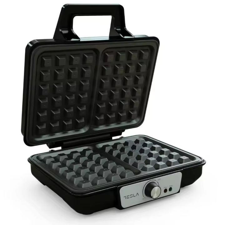 Tesla Gofrera WM200BX - Gofres Profesionales, Antiadherente, 1000W, Protección al Sobrecalentamiento, Ajuste de Temperatura 140º-220º, Indicador LED de Cocción, Fácil de Usar, Color Negro - 1