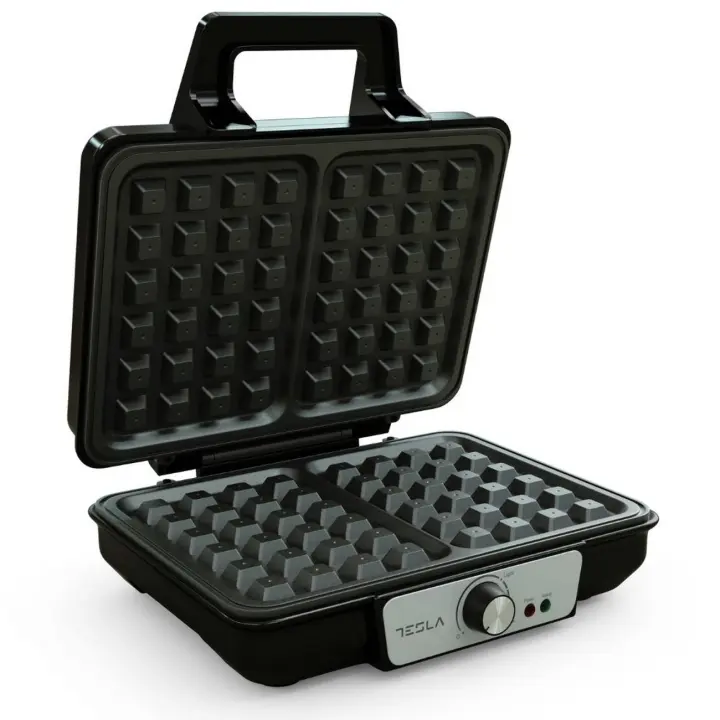 Tesla Gofrera WM200BX - Gofres Profesionales, Antiadherente, 1000W, Protección al Sobrecalentamiento, Ajuste de Temperatura 140º-220º, Indicador LED de Cocción, Fácil de Usar, Color Negro - 1