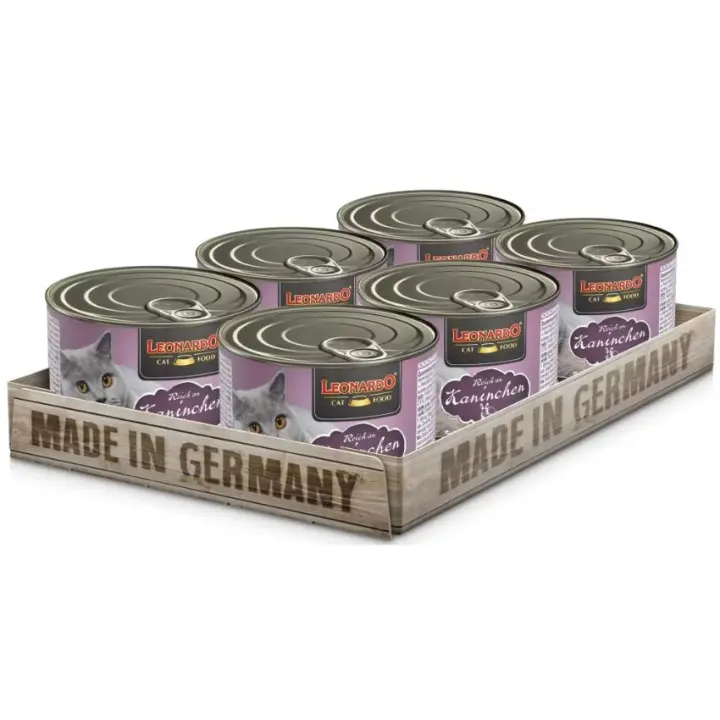 Pack 6X200 Gr- Leonardo Alimento húmedo Rico en Conejo - Alimento húmedo sin Cereales para Gatos | Alimento húmedo Completo en Lata - 1