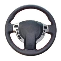 Funda De Volante De Cuero Artificial Negro Personalizable Para Nissan QASHQAI X-Trail NV200 Rogue Hecha a Mano Para Todas Las Estaciones - details 0