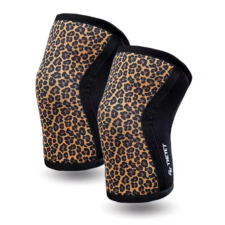 THEYET Rodilleras CrossFit Compresión Neopreno 7mm Reversibles Animal Print Par | Soporte Ajustable Mujer Protecciones deportivas Rodilla | Gimnasio Powerlifting Halterofilia Fitness Gym - 1