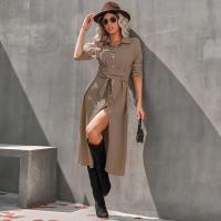 Vestido Largo Para Mujer De Otoño E Invierno Con Cuello V Y Botones Estilo Oficina Midi Color Sólido Cardigan De Manga Larga Tamaño S-3XL - details 7