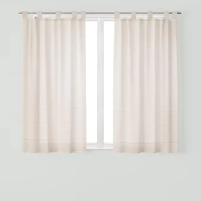 TODOBIEN STORE - Cortina de Cocina Translúcido Lisa, Visillo Transparente para Cocina, Comedor, Marco de Puerta Tejido Gasa Fina (Blanco con Rayas,Beige con Rayas,Gris Claro con Rayas) - 1