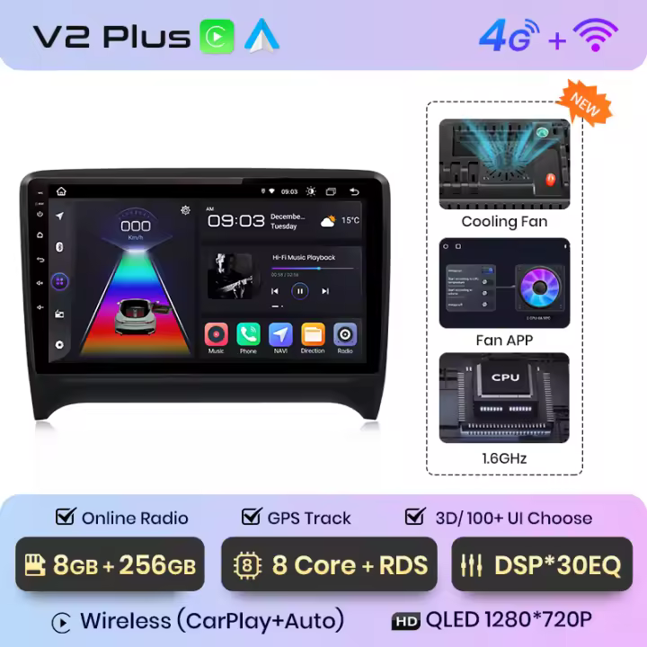 Junsun Radio Coche para Audi TT MK2 8J 2006 2007 2008 2009 2010 2011 2012 2013 2014 AI Voice 2 din Pantalla Coche Android Auto Multimedia Navegación GPS Auto radio - 1