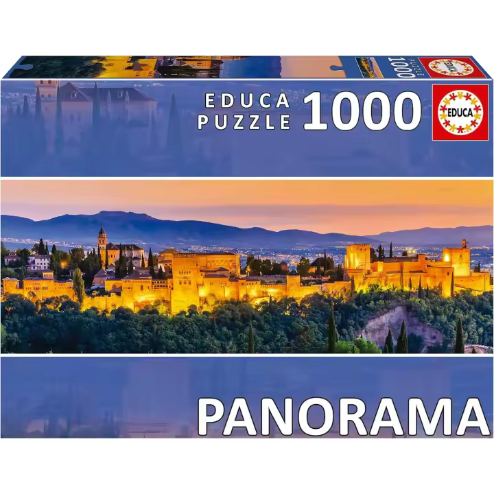 Educa - Puzzle de 1000 Piezas panorámico  Alhambra Granada. Incluye Pegamento Fix Puzzle. + 14 años Educa 19576 - 1