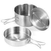 TOMSHOO Juego De Cocina Para Camping 2pcs Con Manos Plegables Y Bolsa De Transporte De Malla Acero Inoxidable Con Asas Plegables - details 2