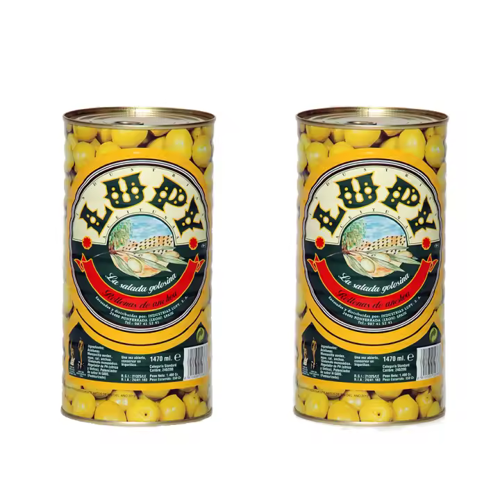 ACEITUNAS RELLENAS DE ANCHOA LUPY. CAJA DE 6 LATAS DE 550 GR. - 1