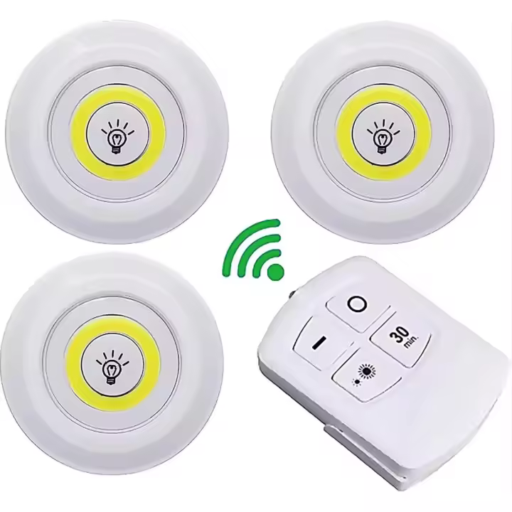Luz Led Adhesiva - Pack de 3 Luces Led con Mando a Distancia Inalámbrico - Activación por Pulsador - Alimentación a Pilas (no incluidas) - Instalación Sin Cables - Ideal para Luz Interior. Envío gratuito desde España - 1
