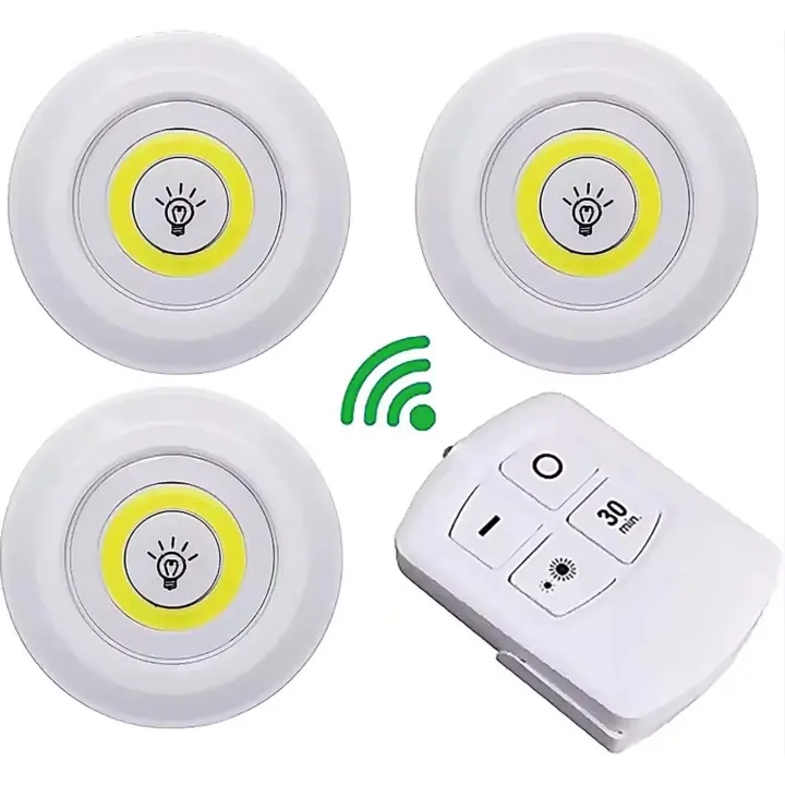 Luz Led Adhesiva - Pack de 3 Luces Led con Mando a Distancia Inalámbrico - Activación por Pulsador - Alimentación a Pilas (no incluidas) - Instalación Sin Cables - Ideal para Luz Interior. Envío gratuito desde España - 1