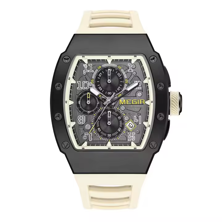 Reloj De Cuarzo Para Hombre MEGIR De Acero Inoxidable 316 Con Correa De Silicona Resistente Al Agua Y Luminosa Cronógrafo Con Fecha Automática - 1
