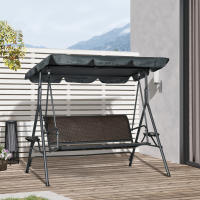 Outsunny Columpio de Jardín de 3 Plazas Banco Balancín para Exterior con Toldo Ajustable Asiento de Ratán 2 Portavasos 2 Bandejas y Marco de Acero para Terraza Patio 204x112x150 cm Gris - details 1