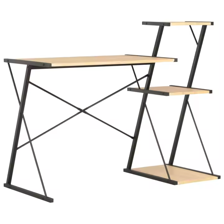 vidaXL Escritorio con estantería 116x50x93 cm en color Negro/Negro y marrón/blanco y roble y más | estructura resistente ideal para salón dormitorio o estudio - 1
