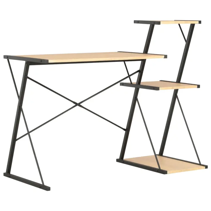 vidaXL Escritorio con estantería 116x50x93 cm en color Negro/Negro y marrón/blanco y roble y más | estructura resistente ideal para salón dormitorio o estudio - 1