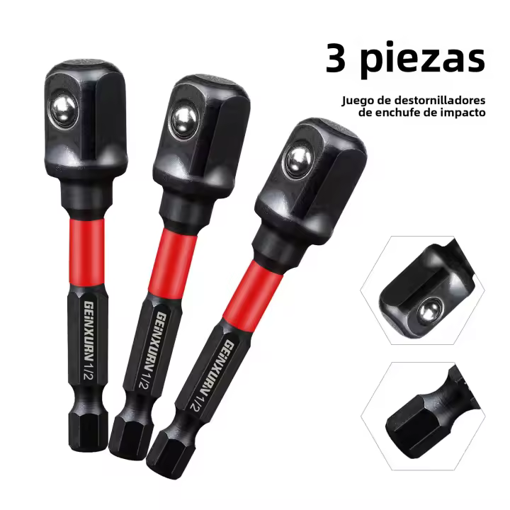 Juego De Llaves De Impacto Geinxurn 1/2" Con Extensión De 3 Pulgadas Y Soporte Adaptable Para Taladro Potente a Llavero De Alta Torque - 1