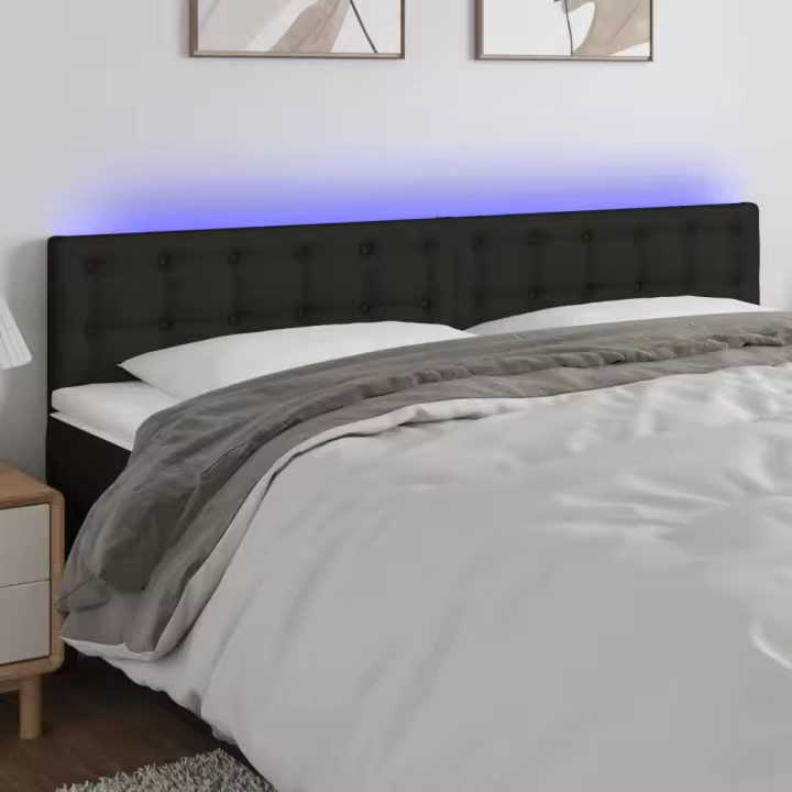 vidaXL Cabecero con LED de tela negro 180x5x78/88 cm - 1