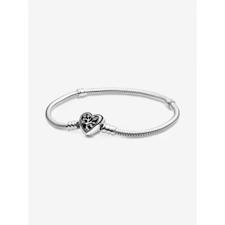 Pandora Moments with Cadena de Serpiente y Cierre de Corazón de árbol Genealógico-Plata de Ley - 1