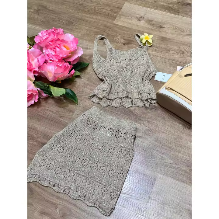 ✨ SET CROCHET BOHEMIO – TOP + FALDA EN COLOR NATURAL, LOOK VERANIEGO IDEAL - 1
