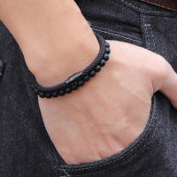 Set De 2 Pulseras Económicas Unisex 6mm Piedra Onix 4mm Cadena De Cuerda Pulsera Couplada Pareja Brazalete Joias - details 4