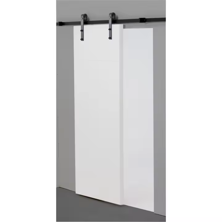 AZERO - Kit herrajes puerta corredera, puerta granero, guía de 2m o 3m, disponibles en blanco (B) y negro (N) mate. Modelo en forma de J. Carga máxima 130Kg - 1
