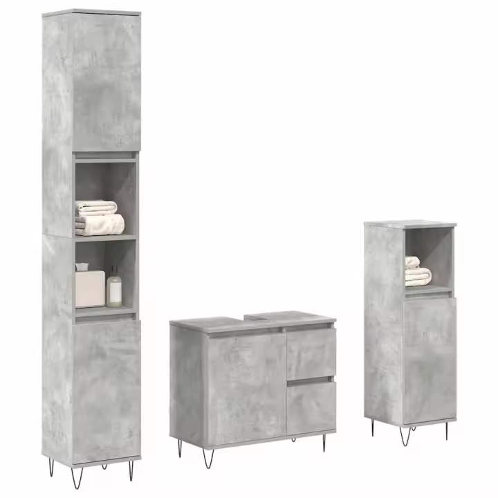 vidaXL Set muebles de baño 2 piezas madera contrachapada gris hormigón - 1
