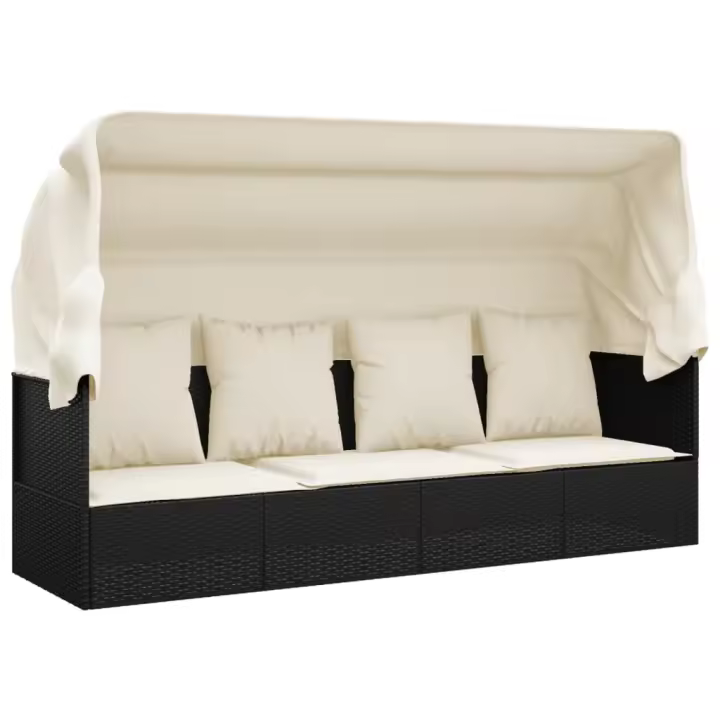 vidaXL Sofá tumbona de jardín con toldo cojines ratán sintético Negro y crema, Marrón y crema, Gris Sillas de Exterior Ideal para jardín, playa, piscina, terraza Tumbona Piscina Tumbonas Playa Tumbonas Jardín Exterior - 1