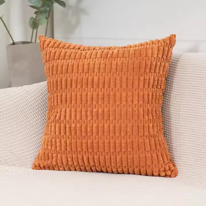 Juego de 2 fundas de cojín de tela de pana decorativas de rayas cuadradas con bordes cosidos funda de cojín 50 x 50 cm - 1