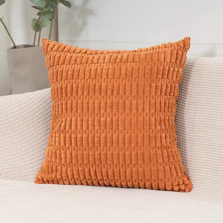 Juego de 2 fundas de cojín de tela de pana decorativas de rayas cuadradas con bordes cosidos funda de cojín 50 x 50 cm - 1