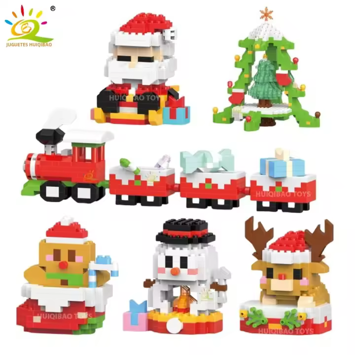 Bloques De Construcción Micro Navidad HUIQIBAO Con Modelo De Tren De Santa Claus Yegua Elfos Y Payaso Juguetes Para Niños Regalos De Xmas - 1