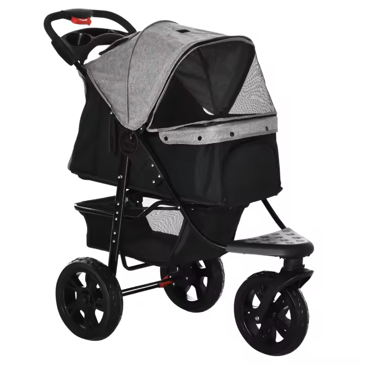 PawHut Cochecito para Mascotas Plegable Carritos para Perros con 3 Ruedas Puerta Ventanas de Malla Cesta de Almacenaje y Correas de Seguridad Marco Acero 109,5x57,5x106,5 cm - 1