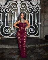 Vestido Largo De Velours Con Tirantes Para Mujer Vestido De Noche Elegante Y Sexy Con Agujeros Transparentes Para Fiesta Y Celebridad - details 7