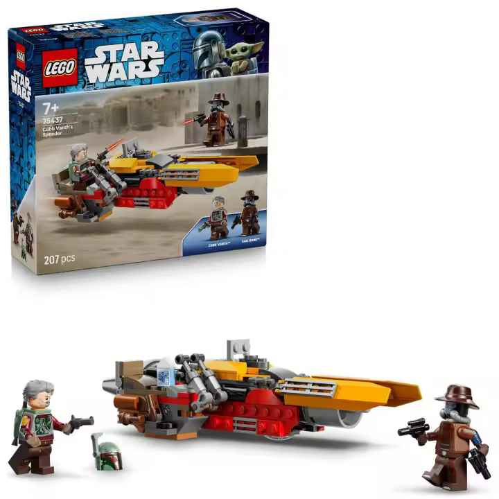 LEGO® 75437 Star Wars: Speeder de Cobb Vanth Moto de Juguete con Minifiguras de Cobb Vanth y Cad Bane con Blásters y Mochila Propulsora para Niños de 7+ Años y Fans de The Mandalorian - 1