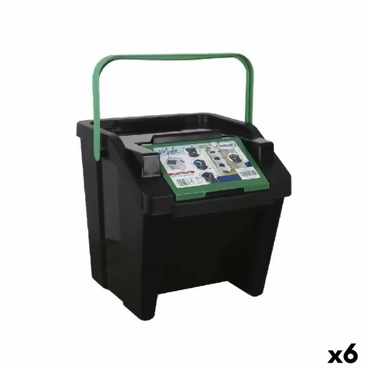 Cubo de Basura para Reciclaje Tontarelli Moda Verde Apilable 28 L (6 Unidades) - 1