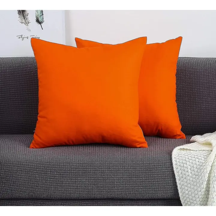 Funda Almohada Decorativa Lona Algodón 18x18 Naranja(2PCS) - 1