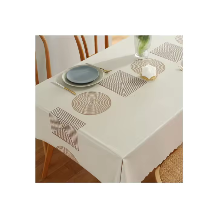Mantel, Mantel Rectangular, Mantel de PVC Antimanchas, Impermeable, Anti-Escaldaduras y Sin Aceite, Mantel de Fiesta de Navidad Impermeable y Fácil de Limpiar, Mantel Geométrico Nórdico para Mesa de Comedor, 140x180cm Beige - 1