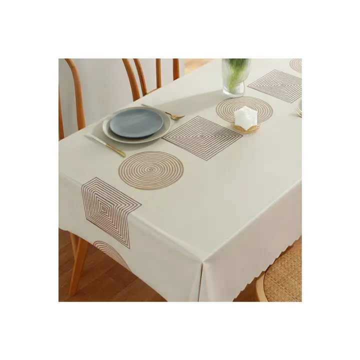 Mantel, Mantel Rectangular, Mantel de PVC Antimanchas, Impermeable, Anti-Escaldaduras y Sin Aceite, Mantel de Fiesta de Navidad Impermeable y Fácil de Limpiar, Mantel Geométrico Nórdico para Mesa de Comedor, 140x180cm Beige - 1