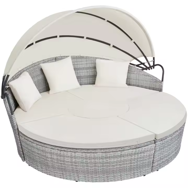 TECTAKE - Isla de ratán SANTORINI, Trenzado de poliratán de gran calidad y con protección UV, Estructura resistente y estable de acero, Combinable y versátil, con pinzas de unión - 1