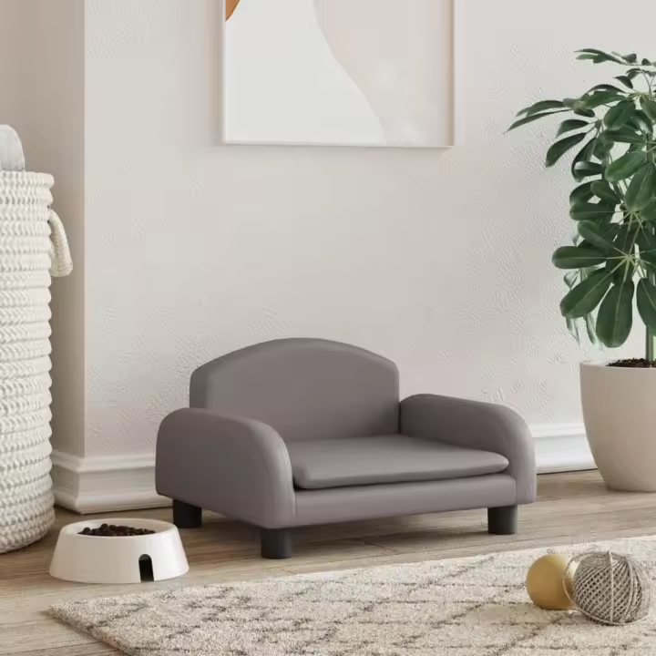 vidaXL Cama para perros de cuero sintético gris 50x40x30 cm - 1