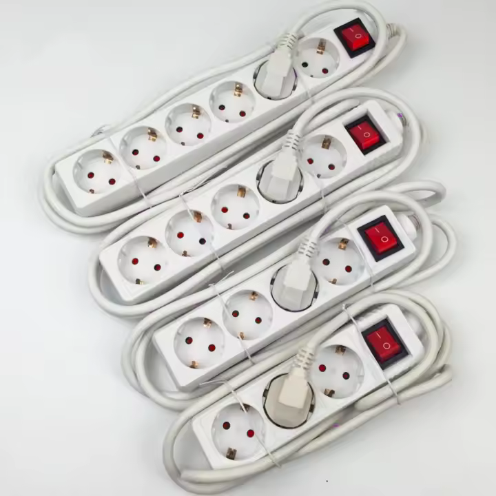Regleta alargador de enchufes, base multiples de 3, 4, 5, 6 enchufes tipo Schucko con interruptor, 16a/250v 3680w, cable 3g1.5m㎡ lontitud 1,5m, 3m o 5m, uso interior, color blanco, Don Feliz - 1