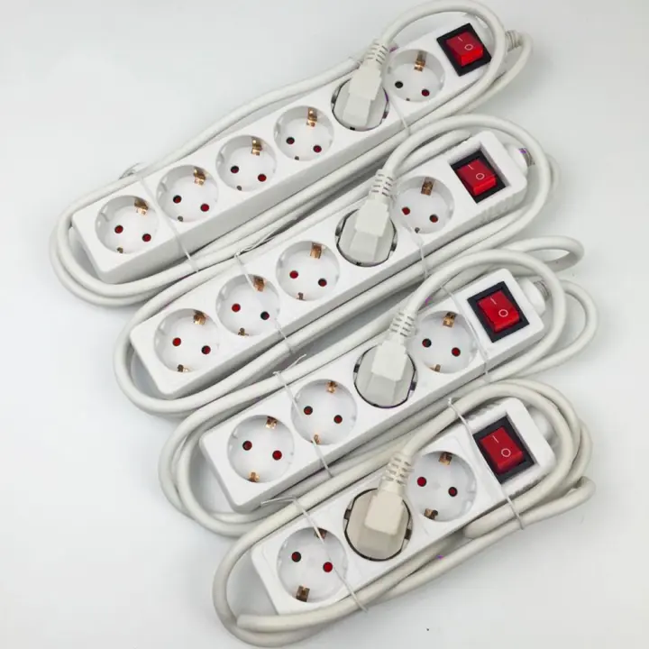 Regleta alargador de enchufes, base multiples de 3, 4, 5, 6 enchufes tipo Schucko con interruptor, 16a/250v 3680w, cable 3g1.5m㎡ lontitud 1,5m, 3m o 5m, uso interior, color blanco, Don Feliz - 1