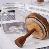 Jars De Miel Con Tapa De Madera Y Varilla De Mezcla En Vidrio De Borosilicato Alto Transparente Almacenamiento Sellado De Jars De Miel Retro Y Nostálgico - details 6
