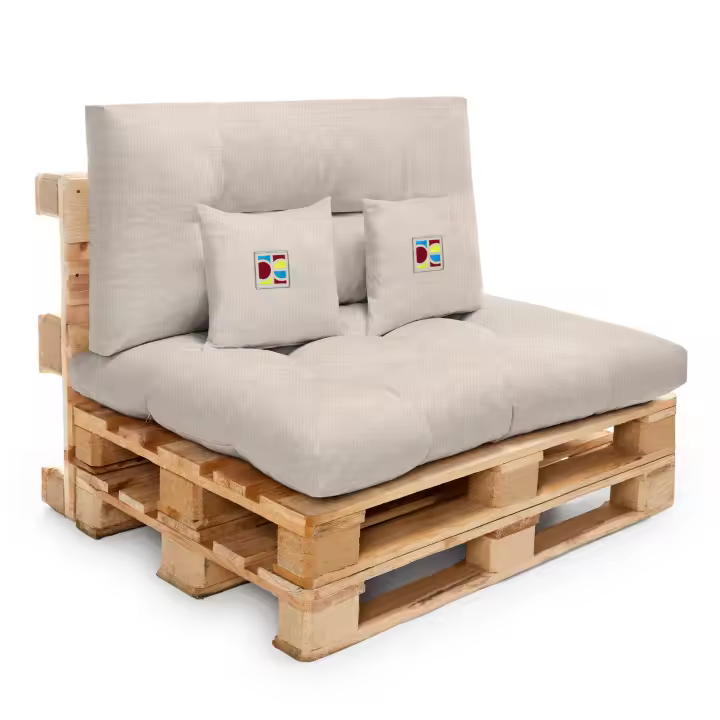DECORESTOR Set de Cojines para Sofa de Palets. Incluye Asiento 120x80, Respaldo 120x60 y Cojines Bordados 40x40. Cojines para sofas de jardin exterior - 1