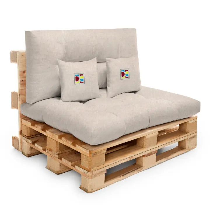 DECORESTOR Set de Cojines para Sofa de Palets. Incluye Asiento 120x80, Respaldo 120x60 y Cojines Bordados 40x40. Cojines para sofas de jardin exterior - 1