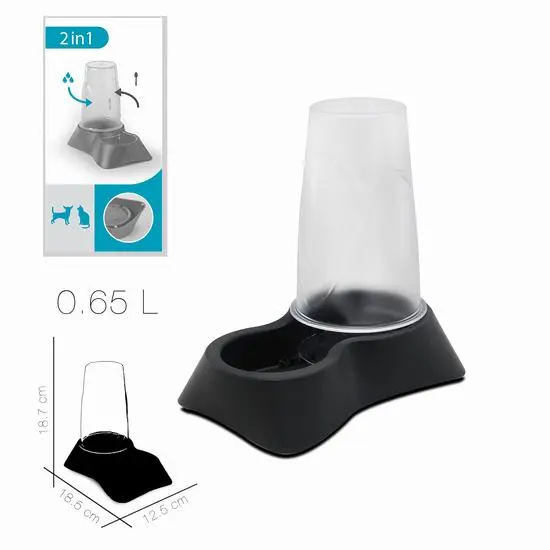COTTECOTA-Dispensador Comida Mascota Stella Gris 0.65L 1.5L Comedero Para Mascotas Plástico Bebedero Dispensador de Agua Fuente de Agua para Mascotas Perros Gatos Depósito de Plástico Transparente. Ref. 60165 60169 - 1