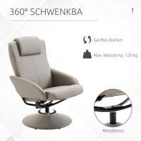 Sillón TV reclinable giratorio 360 ° con reposapiés Gris, L 78 × A 71 × A 101 cm, Cómodo Sillón de Salón - details 3