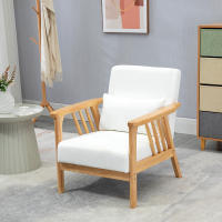 HOMCOM Sillón de Salón Sillón Nórdico Tapizado en Terciopelo Butaca Relax con Cojín y Patas de Madera de Caucho para Oficina Estudio Dormitorio 68x75x78 cm Crema - details 2