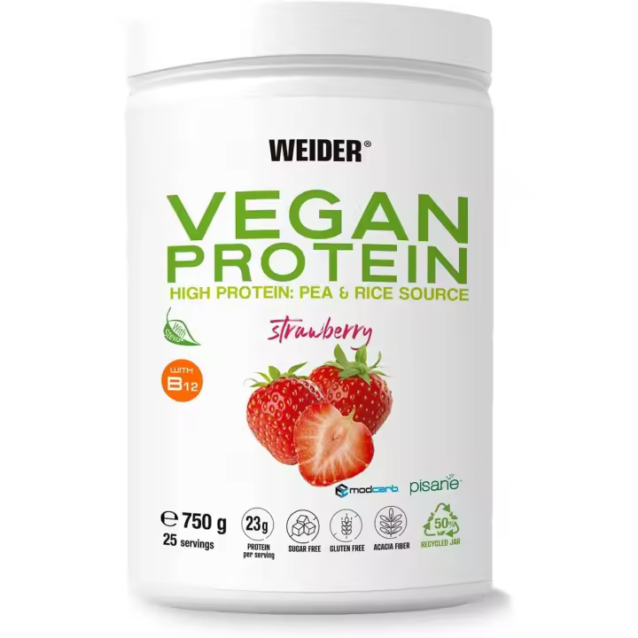 VEGAN PROTEIN (750G) FRESA - Weider | Sin azúcares añadidos | Sin gluten | Sin lactosa |Proteína vegetal | Alta calidad | Nutritiva - 1
