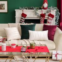 Funda De Cojín De Veludo Rayado Set De 1/2 Moderno Decorativo Para Sofa Cómodo Rojo Para Decoración De Hogar Navidad Materiales Poliéster Técnica Tejida Adultos - details 0