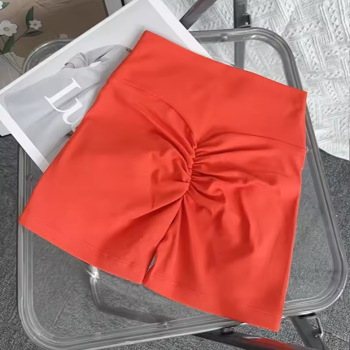 Shorts De Yoga De Cintura Alta En Color Sólido Levantamiento De Glúteos Transpirables Secado Rápido Para Fitness Ciclismo Running - 1
