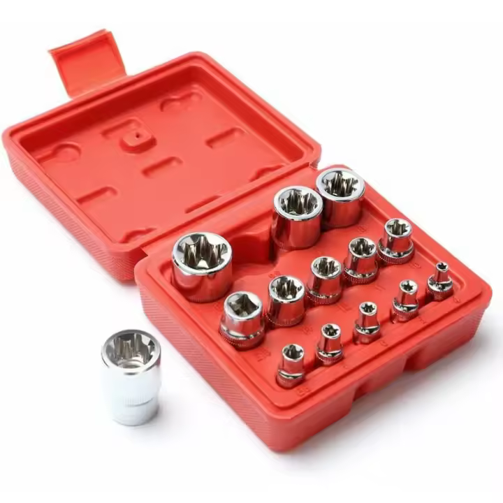Juego de vasos de estrella Torx tipo E con trinquete Juego de vasos de perfil E (Torx externo) E4 - E24, Irisfr (paquete de 14) - 1